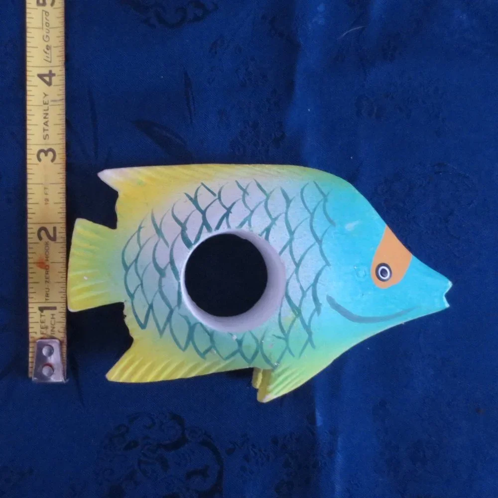 New Pier 1 Napkin Rings Set of 6 Bright Colorful Painted Carved Wood Fish